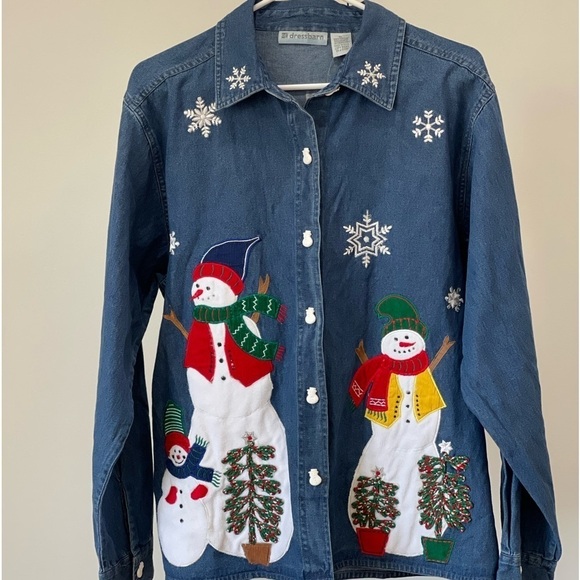 Dress Barn Denim shirt with snowmen size Extra Large new with tags - Picture 1 of 17